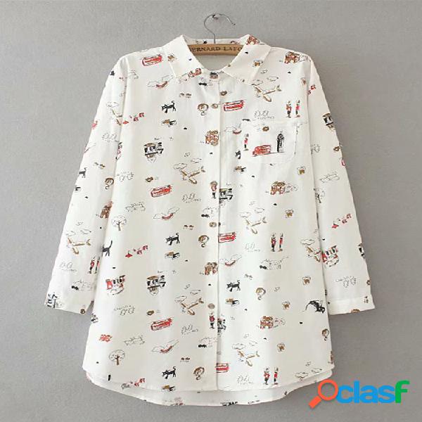 Camiseta asimétrica de manga larga con estampado de dibujos