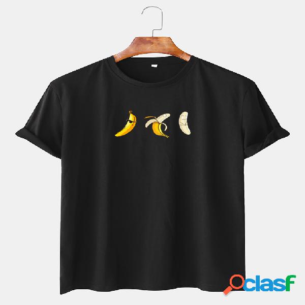 Camiseta de manga corta de algodón impresa Three Banana