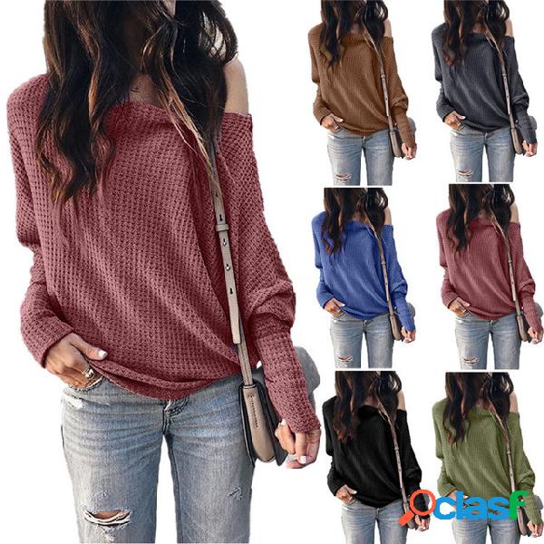 Camiseta de manga de linterna de hombro de Word para mujer
