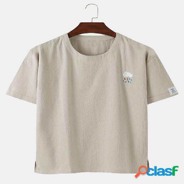 Camiseta holgada bordada con nubes pequeñas de algodón de