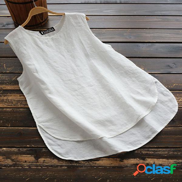 Camiseta sin mangas de algodón de color liso Cuello Plus
