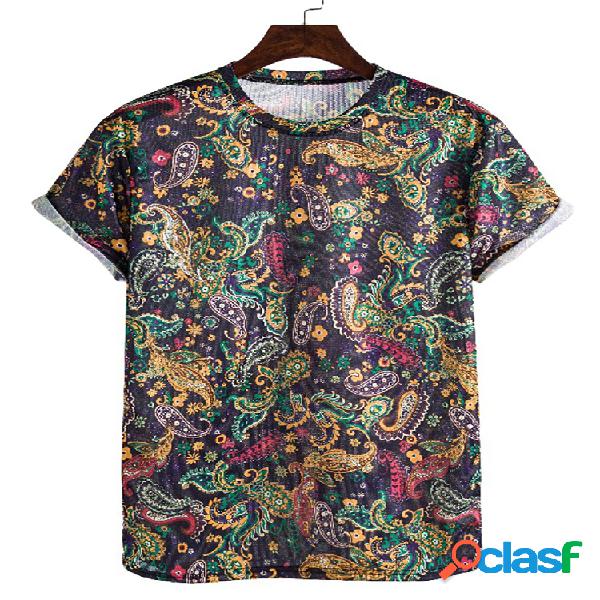 Camisetas de manga corta finas sueltas con estampado étnico
