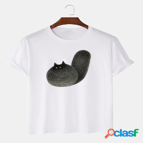Camisetas divertidas de manga corta de gatos con briquetas