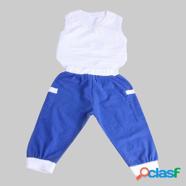 Chaleco sin mangas blanco para niño + azul Pantalones
