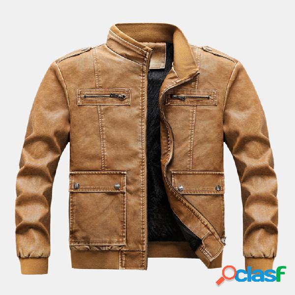 Chaquetas de cuero forradas con forro polar para hombre de