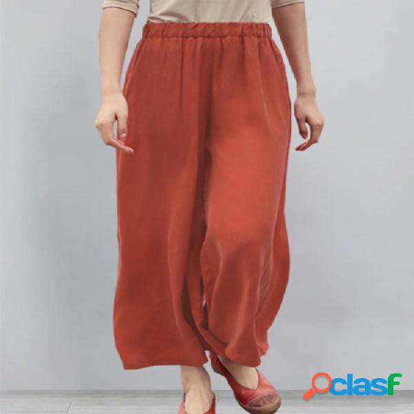 Cintura elástica casual de color liso Pantalones para Mujer