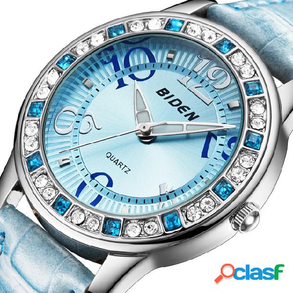 Classic Cristal Mujer Reloj de pulsera Correa de cuero Reloj