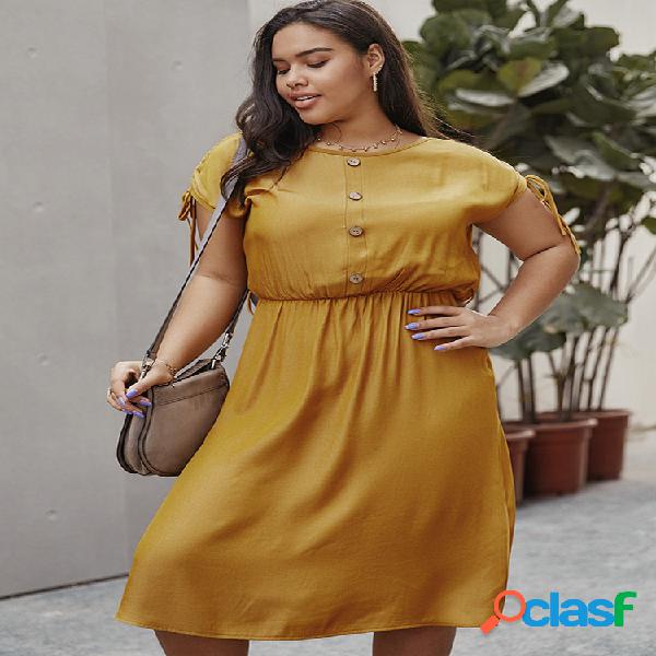 Color sólido Empire Waist Plus Tamaño A-line Vestido