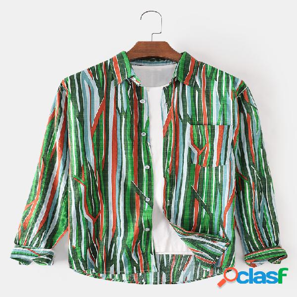 Colorful Camisas de manga larga finas con estampado de rayas