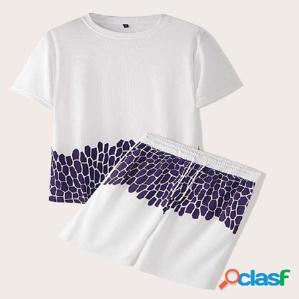 Conjunto de manga corta de malla estampada para hombre,