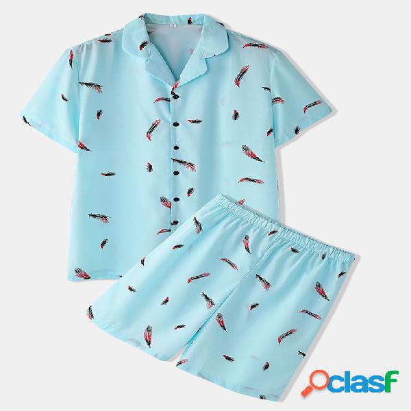 Conjunto de pijama con estampado azul claro para hombre,