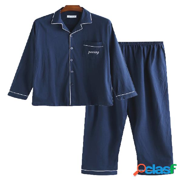 Conjunto de pijama de algodón liso de lujo para hombre
