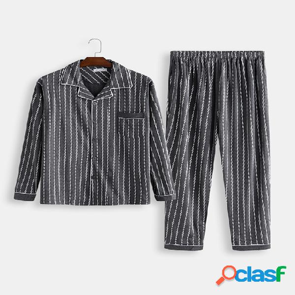 Conjunto de pijama de rayas gris oscuro de algodón para