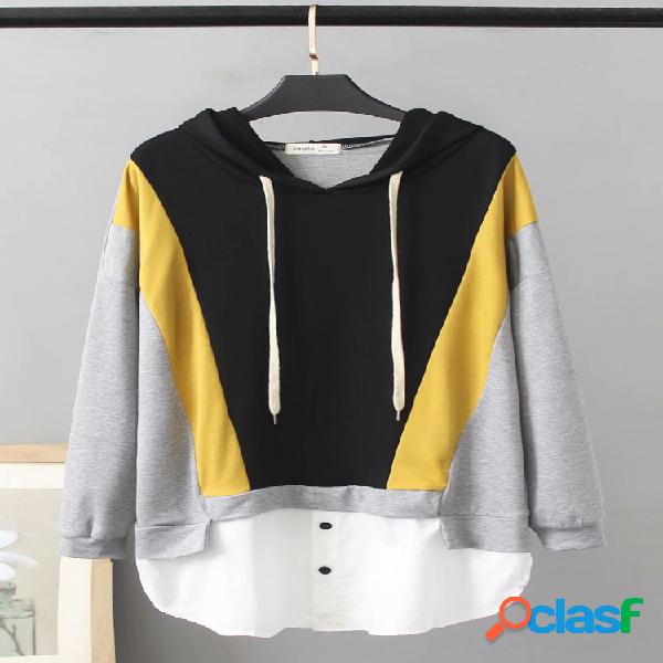Cordón de patchwork informal Plus Talla Capucha para Mujer