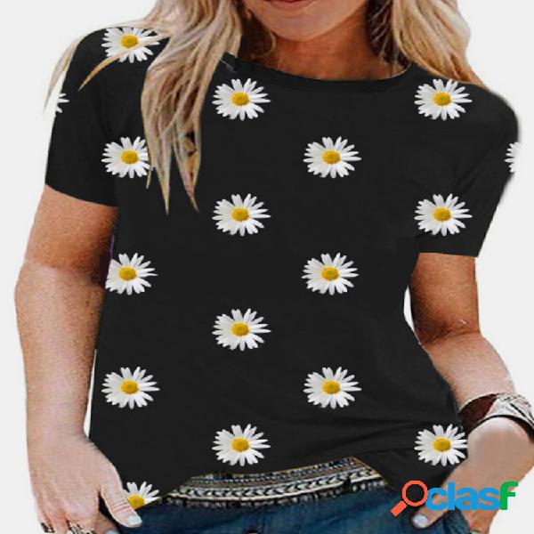 Daisy camiseta estampada floral de manga corta casual para