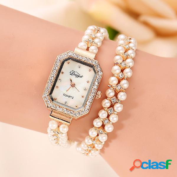 Elegante perla de múltiples capas reloj Rhinestone Crystal