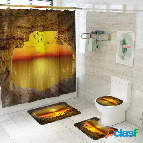 Escenografía romántica WC impreso Cuatro piezas Big Ocean