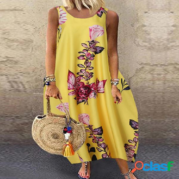 Estampado de flores Sin mangas Plus Talla Casual Maxi