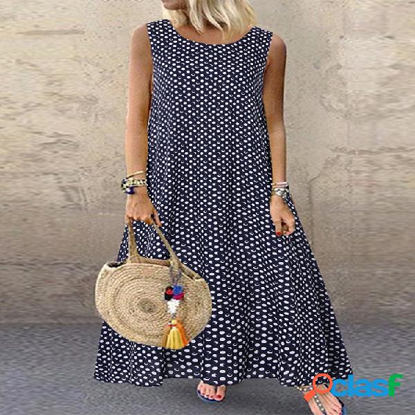 Estampado informal de lunares sin mangas Plus Talla Vestido