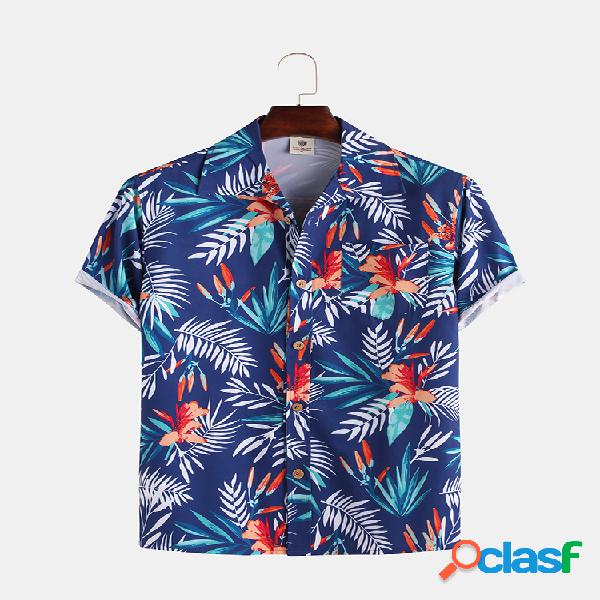Estilo hawaiano para hombre Coco Hoja Camisas de manga corta