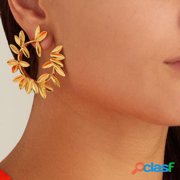 Fashion Metal Hallow Leaves Pendientes vendimia Redondo