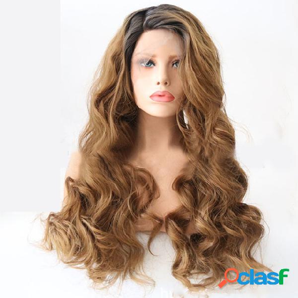 Flequillo inclinado Mezclado Marrón Big Wave Cabello Media