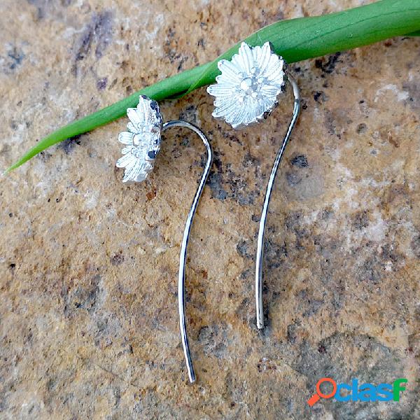 Flor bañada en plata 925 Hoja Mujer Pendientes Flor de sol