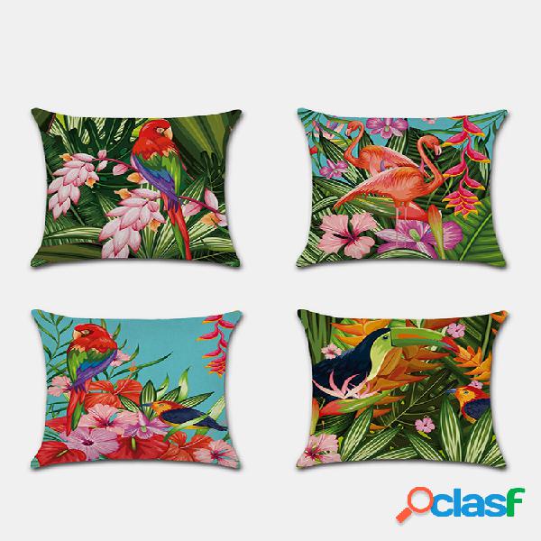 Funda de almohada de flores tropicales Flamingo Parrot Hoja