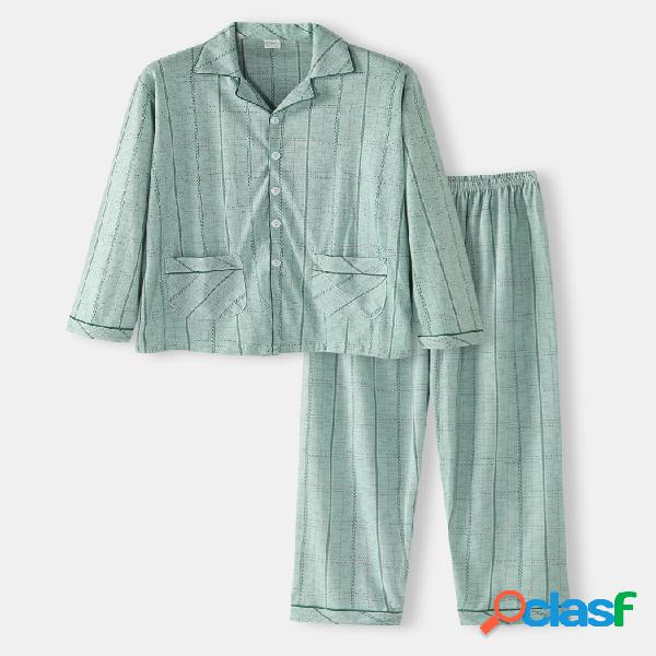 Green Striped Soft Conjuntos de pijamas de casa de salón de