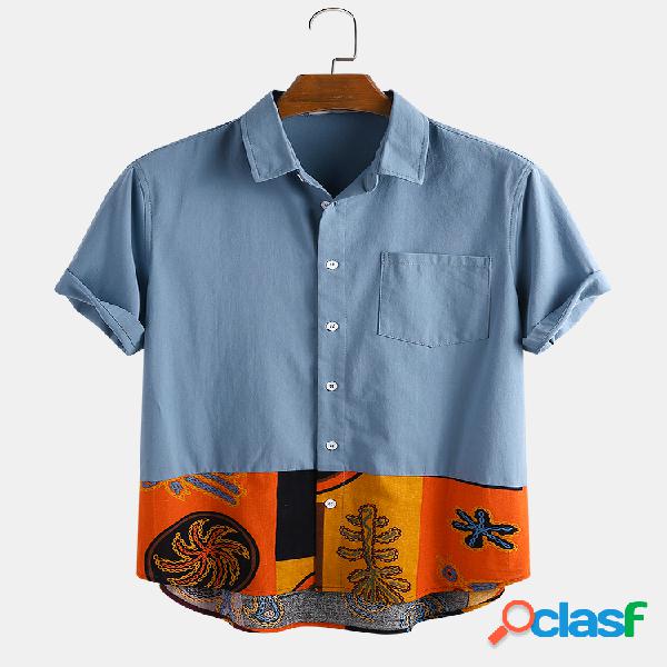 Hombre Algodón Étnico Estampado Patchwork Casual Camisa