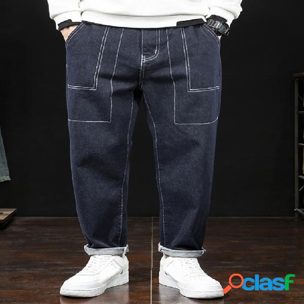 Hombre Amekaji Style Solid Casual Jeans
