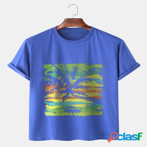 Hombre Coco Camiseta estampada de árbol transpirable suelta