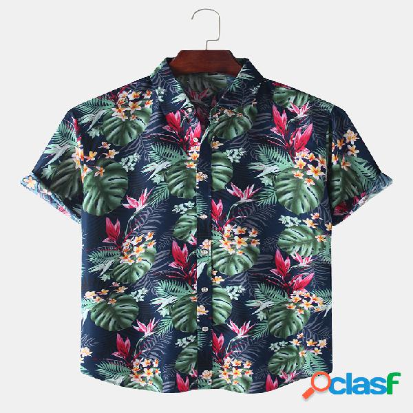 Hombre Holiday Tropical Hoja Camisas de manga corta impresas