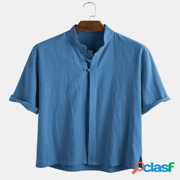 Hombres 100% algodón oriental étnico color sólido cuello