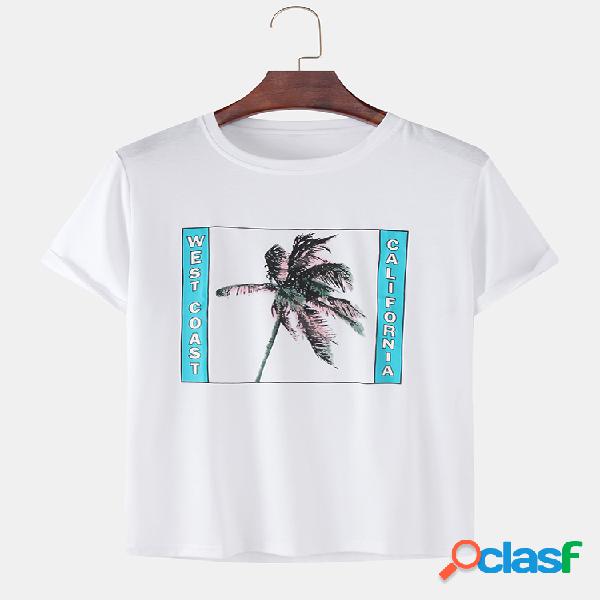 Hombres Coco Tree Print Plain Casual transpirable suelta