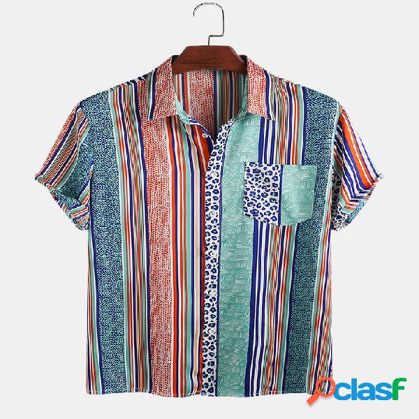 Hombres Multi-Element Leopard Stripe Printed Hawaiian Playa