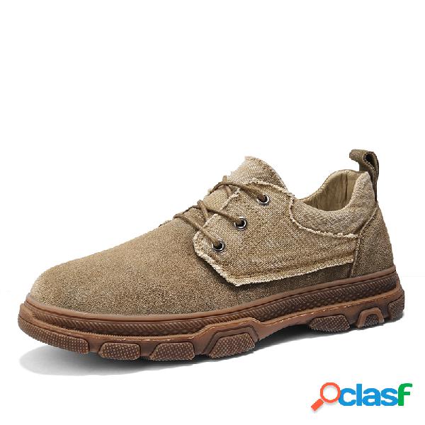 Hombres Retro Suede Canvas Empalme Antideslizante al aire