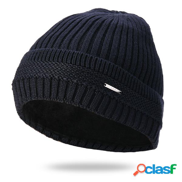 Hombres de color sólido de punto Plus Velvet Fashion Beanie