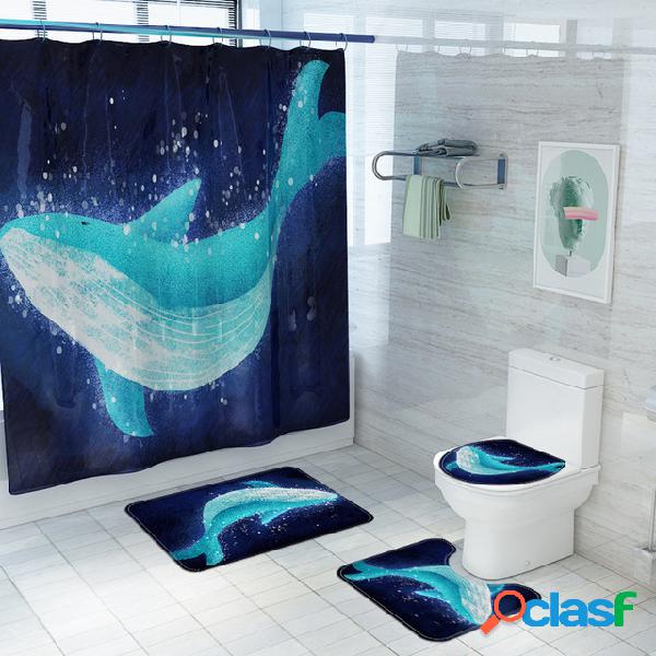 Juego de cuatro cuartos de baño de impresión Big Whale