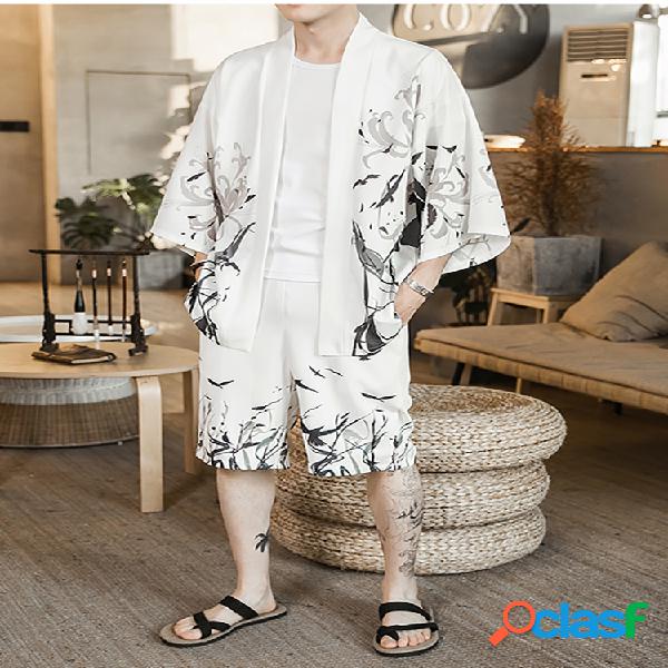 Kimono estampado étnico para hombre Tops Pantalones cortos