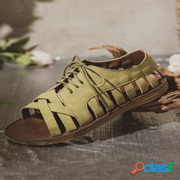 LOSTISY Cross Strap Lace Up Hollow Antideslizante Casual