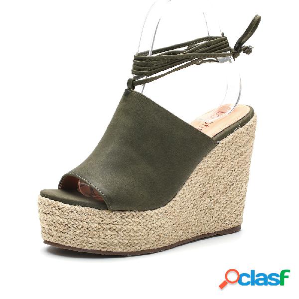 LOSTISY Peep Toe De Color Sólido Con Cordones Alpargatas