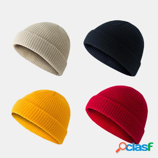 Lana tejida de color liso unisex Sombrero Cráneo Gorras