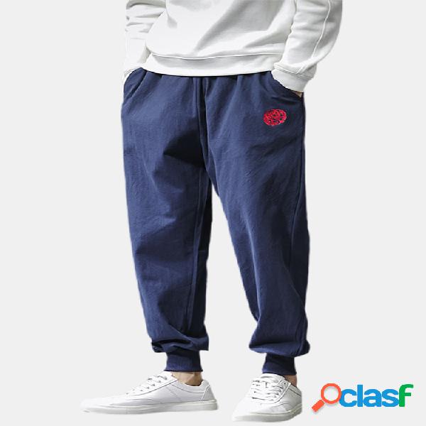 Lino de algodón para hombre estilo chino bordado suelto
