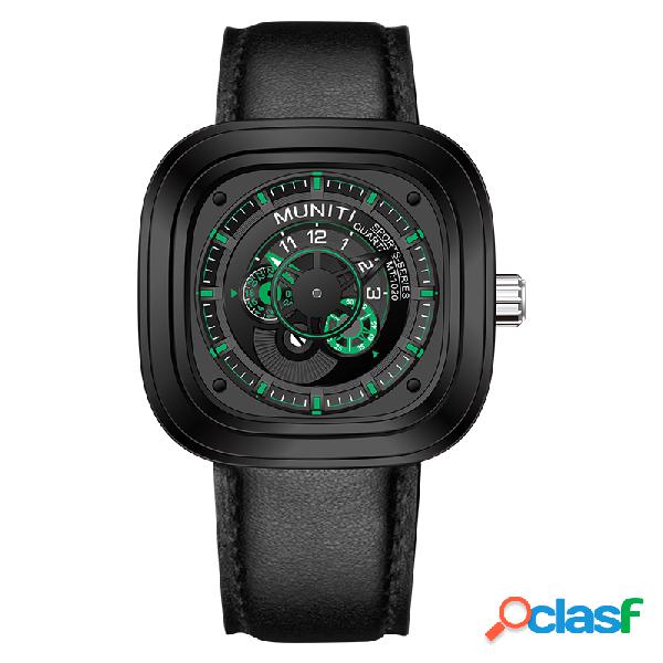 MUNITI Relojes de lujo para hombres de negocios de cuero de