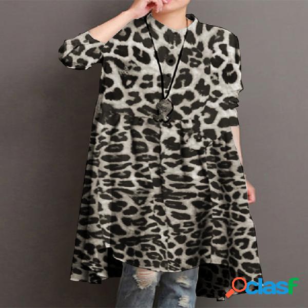 Manga larga asimétrica con estampado de leopardo Plus Talla
