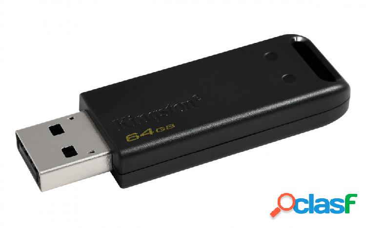 Memoria USB Kingston DT20/64GB, 64GB, USB 2.0, Negro
