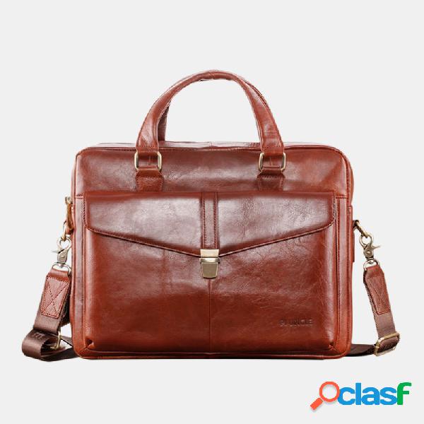 Men Casual Genuine Leather Laptop Crossbody Bag