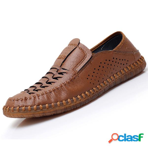 Men Microfiber Leather Hand Stitching Breathable Soft Sole