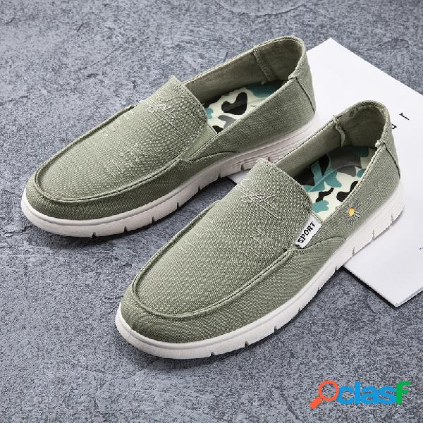 Men Washed Canvas Breathable Slip On Soft Shoes